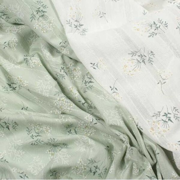 Tela de algodón de tejido de jacquard 1M, tela de algodón suave de estampado de flores pequeñas, tela de ropa por el metro, blanco 210702