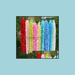 1M de largo Flores de seda artificial Wisteria Vine Rattan 20 colores Centros de mesa de flores falsas Suministros de decoración de bodas Garden Wall Drop D