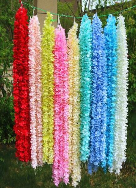 1M Long Artificial Silk Flowers Wisteria Vine Rattan 20 Colores Centres falsos de mesa de flores Suministros de decoración de bodas W8823329