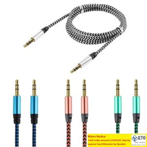 1m Nylon Jack Aux Cable vers Audio Cable Male to Male Kabel Gold Plug Car Aux Cordon pour iphone Samsung xiaomi