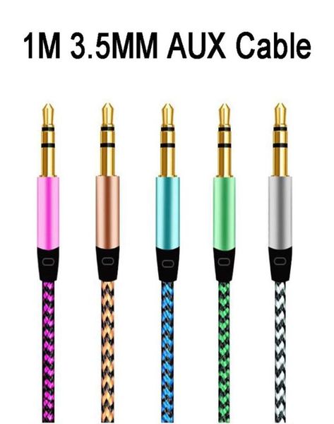 Câble audio jack en nylon de 1 m, câble auxiliaire de 3,5 mm à 3,5 mm, prise mâle à mâle de 3 pieds, cordon auxiliaire de voiture, musique pour iPhone 7, haut-parleur de téléphone portable Samsung3029546