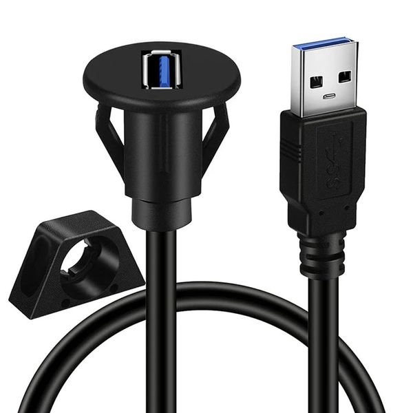 Cable de extensión de montaje en Panel empotrado, pequeño, USB 3,0 macho a hembra, 1M, con hebilla para salpicadero de coche, camión, barco, motocicleta