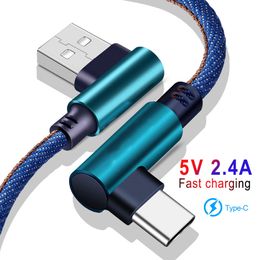 Cable cargador USB Micro tipo C de 1M Cables de carga rápida de 90 grados Cable de datos tipo c Cargador usb-c para Samsung S10 S9 Note 9 8 Xiaomi mi11 Huawei P40 Oppo vivo