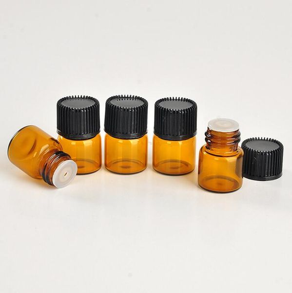 1 ml (1/4 dram) bouteille d'huile essentielle en verre ambré Tubes d'échantillon de parfum bouteille transparente avec bouchon et bouchons LX1224