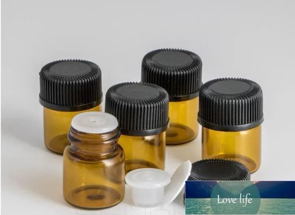 1 ml (1/4 dram) flacon d'huile essentielle en verre ambré tubes d'échantillon de parfum bouteille avec bouchon et bouchons 1000 pièces classique