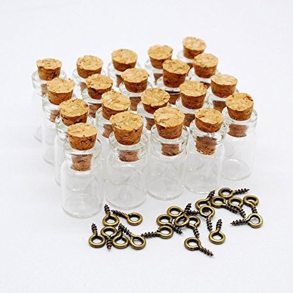 1ml 11x22x07mm petits mini bouteilles de verre poteaux avec bouchons de liège / messages mariages souhaitent la bijouterie des faveurs avec crochet des yeux en métal