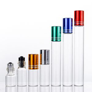 1 ml-15 ml glasrol op fles met metalen deksel voor essentiële oliën bijvulbare parfumflessen met roestvrijstalen rollerbal