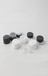 1 ml 1g 1 gramme Échantillon cosmétique Jar Vide Plastique Pot Round Pot Black Vis Coud Couvercle Petite minuscule bouteille 1g pour les ongles de fard à paupières PO1755230