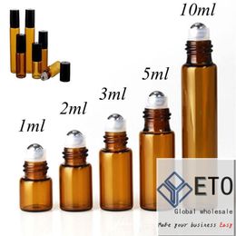 1 ml 2 ml 3 ml 5 ml 10m Amber Parfum Glasrol op fles met glazen metalen bal bruine roller Essenti￫le olie -flesjes klaar om te verzenden