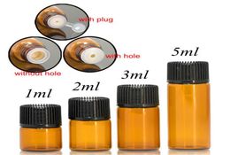 1 ml 2 ml 3 ml 5 ml Amber Glass Menial Essentiële olievloedingen Make -up Jars Cosmetics Container met dop voor Travel en Home6085447