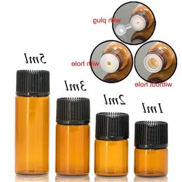 1 ml 2 ml 3 ml 5 ml Amber Glazen Fles met Plastic Deksel Insert Essentiële Olie Glazen Flesjes parfum Sample Test Flessen Ocebs