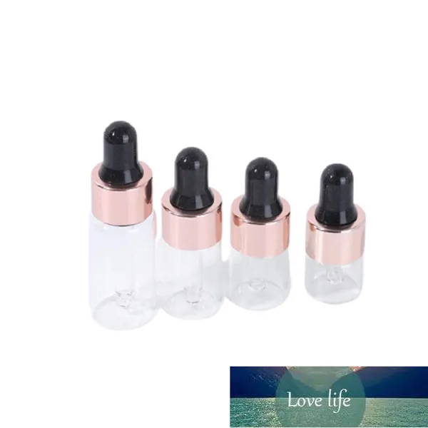Botella cuentagotas de vidrio transparente de 1ml/2ml/3ml/5ml con pipeta, botellas dispensadoras vacías de aceite esencial de aromaterapia de oro rosa, 50 Uds.