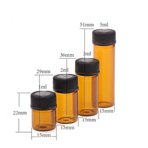 1ml 2ml 3ml 5ml Amber Glass Essential Oil Bottles, Mini Plastic Refillable Perfume Vials, Brown Containers for Medicine Jars