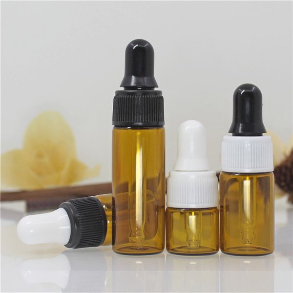 Mini flacon compte-gouttes d'huile essentielle en verre ambre, mini flacon d'échantillon vide de 1ml, 2ml, 3ml, 5ml