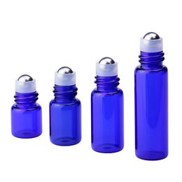 1ml 2ml 3ml 5ml Rollo de perfume en botella de vidrio azul con rodillo de bola de metal Mini viales de aceite esencial