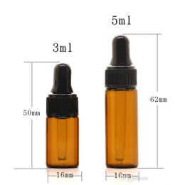 1 ml 2 ml 3 ml amberkleurige glazen flessen Lege mini-flesjes met druppelflesje met zwarte dop voor essentiële groothandel