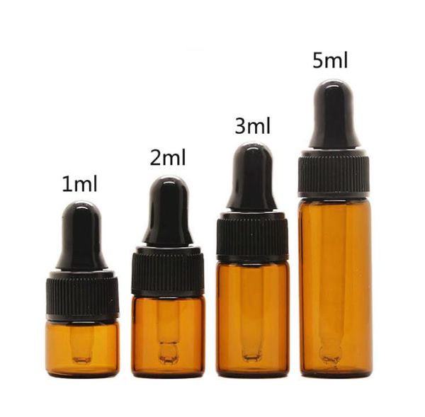 Bouteilles en verre ambré de 1ml 2ml 3ml, Mini flacons compte-gouttes vides en verre avec bouchon noir pour huile essentielle et liquide SN5841