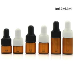 Frascos cuentagotas de vidrio ámbar de 1ml, 2ml, 3ml, botella de aceite esencial, frascos de Perfume pequeños, herramienta de botella de almacenamiento de muestras