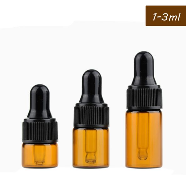 1 ml 2 ml 3 ml flacons compte-gouttes en verre ambré avec bouchon blanc noir bouteille d'huile essentielle petits flacons de parfum stockage d'échantillonnage