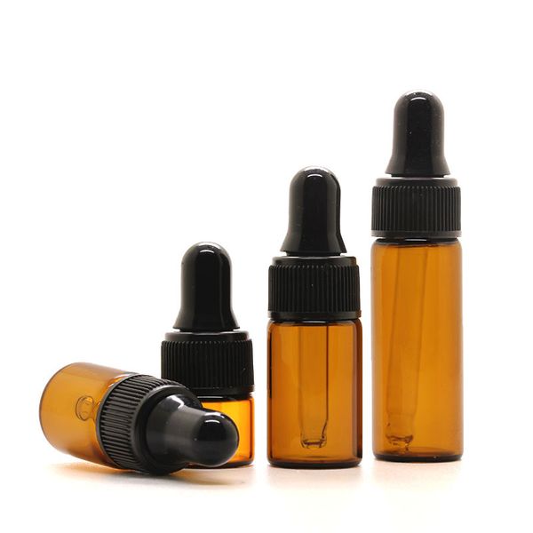 1 ml 2 ml 3 ml Verre ambr￩e Mini bouteilles de compte-gouttes vides avec capuchon noir pour huile essentielle E liquide DH8477