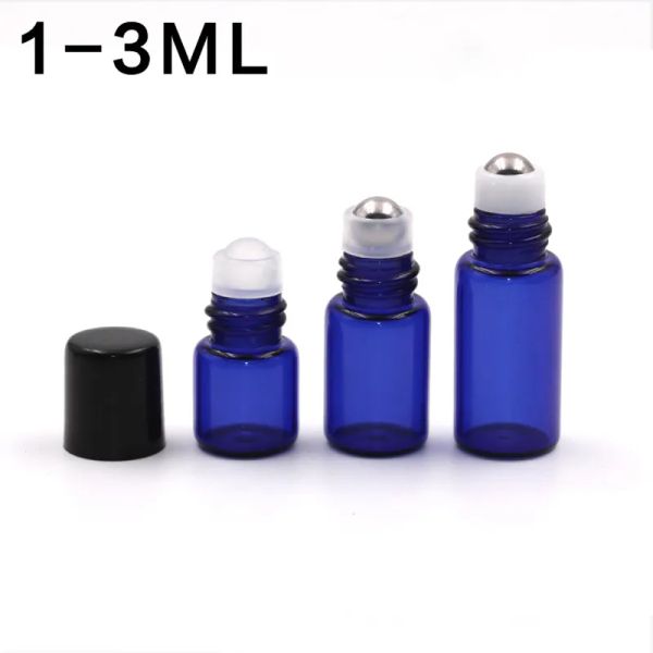 1 ml 2 ml 3 ml Cobalt Blue Glass Micro Mini Roll sur des bouteilles en verre avec boules de rouleaux en métal pour parfum de parfum