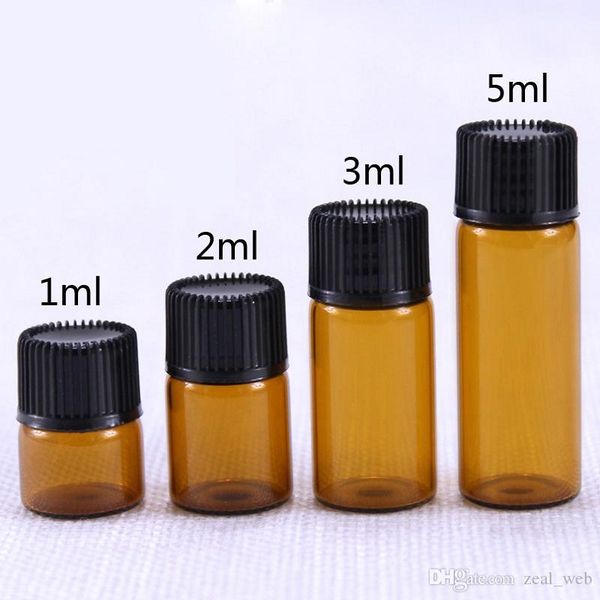 1 ml / 2 ml d'huiles essentielles en verre ambré échantillon de verre de bouteille Bouteilles Flacons Bouteilles Mini produits chimiques de laboratoire de chimie en verre rechargeables, eau de Cologne par