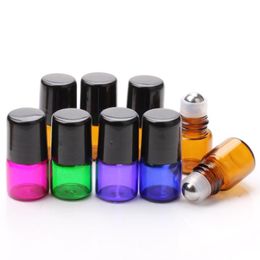 1 ml 2 ml de rouleau vide sur bouteille en verre pour parfum d'huile essentielle; Bouteilles en verre colorées pour la boule de rouleau de la peau des yeux de soins des yeux pour USA au u xgoh