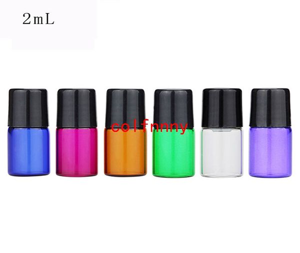 Mini botellas enrollables de 1ml y 2ml para aceite esencial, botella de perfume rellenable, contenedor de desodorante con tapa negra