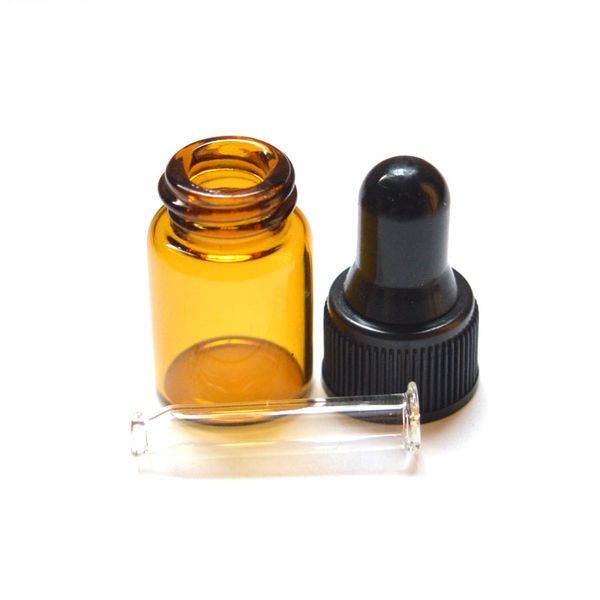 Bouteille en verre transparent ambre de 1ml, échantillon de parfum pour e-liquide, compte-gouttes en verre pur, flacons d'huile essentielle et de jus électronique