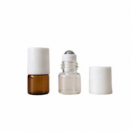 Botellas de rodillos de aceite esencial de vidrio ámbar de 1 ml, bolas de rodillo transparentes Perfumes de aromaterapia Bálsamos labiales Roll On Bottle 50 unids / lote R5N9 #
