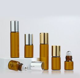 1 ml Amber Glass Essential Huile Rouleau Bouteilles Mini Bouteille à rouleaux Bouteilles à billes 5 ml Rouleau de flacon sur les bouteilles 2 ml 3 ml Perfume Aromathérapie Roll de voyage sur récipient