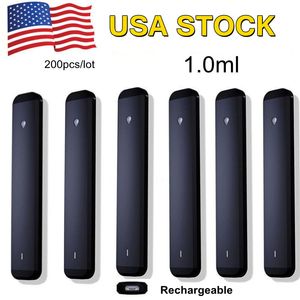 1 ml stylos à vape jetable USA stockage d'huile épais 280mAh Batterie rechargeable Plombe Free Poss Poss Poss personnalisés Kits OEM Logo OEM VIDE 200PCS / LOT