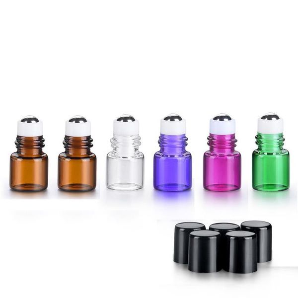 1 ml de micro mini colorido botellas de rodillo de vidrio con bolas de rodillo de acero inoxidable 1/4 DRAM DIY Muestra de muestra Roller de aceite esencial Cont Qfjf