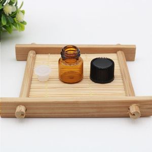 Kimid – Mini bouteille vide en verre d'huile essentielle ambre de 1ML, bouchon noir à vis, flacon d'échantillon marron 1CC, petite bouteille de parfum, taille de voyage