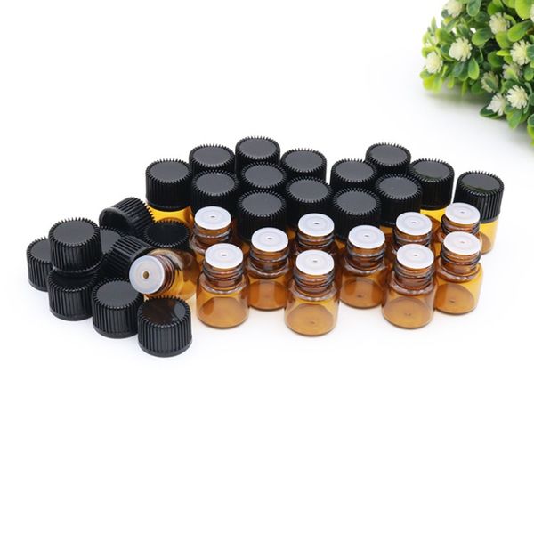 3 ml Mini-Braunglas-Flasche für ätherische Öle, leere Flasche, schwarzer Verschluss, 3 CC, braunes Probenfläschchen, kleine Parfümflasche, Reise-Must-Größe