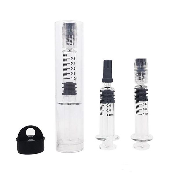 Seringue en verre Pyrex de 1 ml avec Luer Lock Luer Head Tip Outils de remplissage d'huile Dab Rig pour cartouche de stylo vaporisateur d'huile épaisse avec tube en plastique