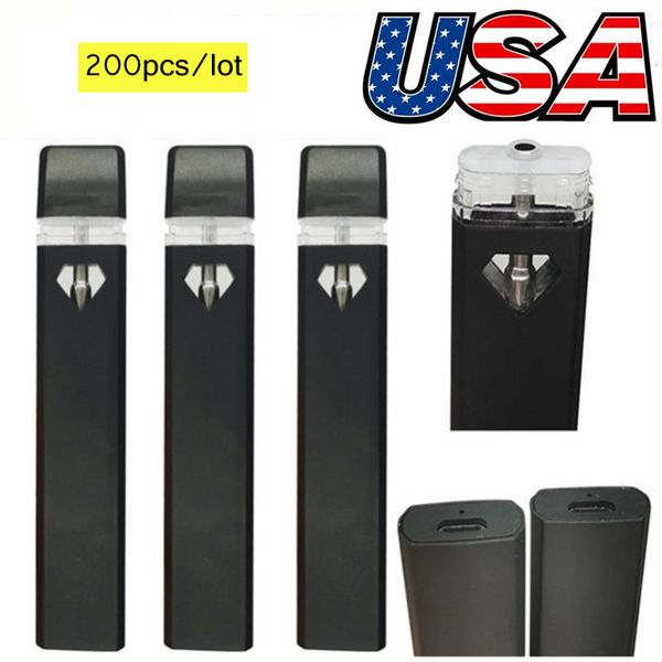 1 ml de vape desechable recargable Pen USA stock e cigarrillos 280 mAh Batería Negro Color Vaporizador Vaporizador vacío Cartucho de cartucho Color OEM Color D7