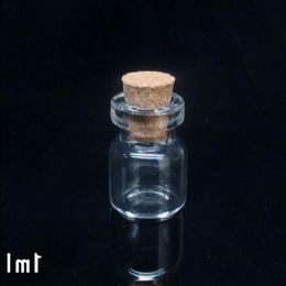 1 ml petits mini flacons en liège en verre transparent avec bouchons en bois message mariages souhait bijoux faveurs de fête tube de bouteille Pgqfp