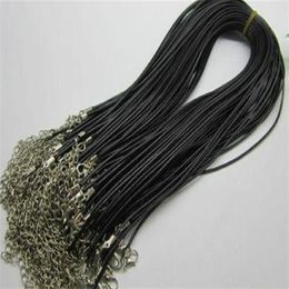 1mm 1 5mm 2mm 3mm 100 Uds. Cordón de collar de cuero auténtico ajustable negro para arte y joyería DIY cadena de 18'' con Lobst294K