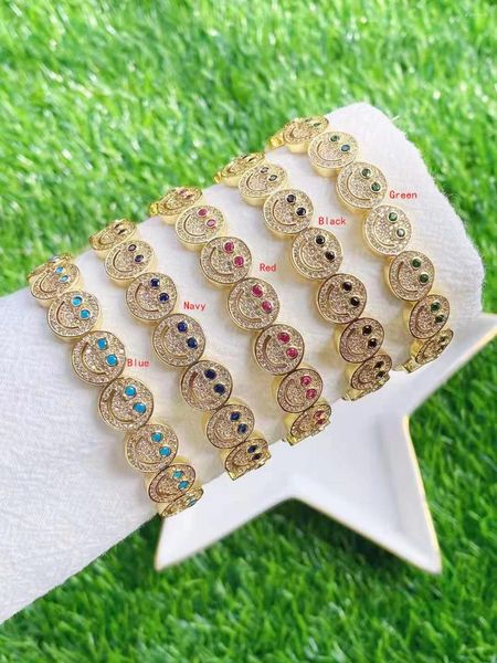 1NO2 Bangle 1pcs Gold plaqué simple Smile Smiley Face Charm Bracelet