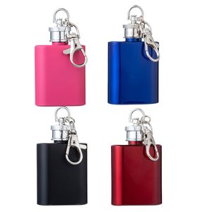 1oz 18/8 roestvrijstalen minifles met sleutelhanger, zwart / roze / rood / blauw, gepersonaliseerd logo beschikbaar