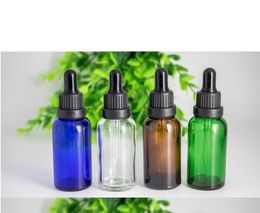 1OZ 30 ml Clear Blue Green Amber glazen druppelaar flessen met druppelaar cap en glazen tip 330pcs / lot Gratis verzending SN3618