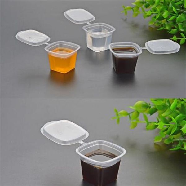 1oz 30ml taza de salsa PP desechable taza de degustación de plástico duro transparente con tapa conectada 500pcs219h