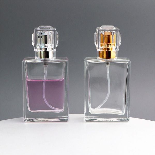 Bouteilles de parfum vides de 1 once de 30 ml, élégante bouteille carrée en verre transparent, atomiseur à brume fine pour parfums, eaux de cologne et sprays d'aromathérapie Qdarb