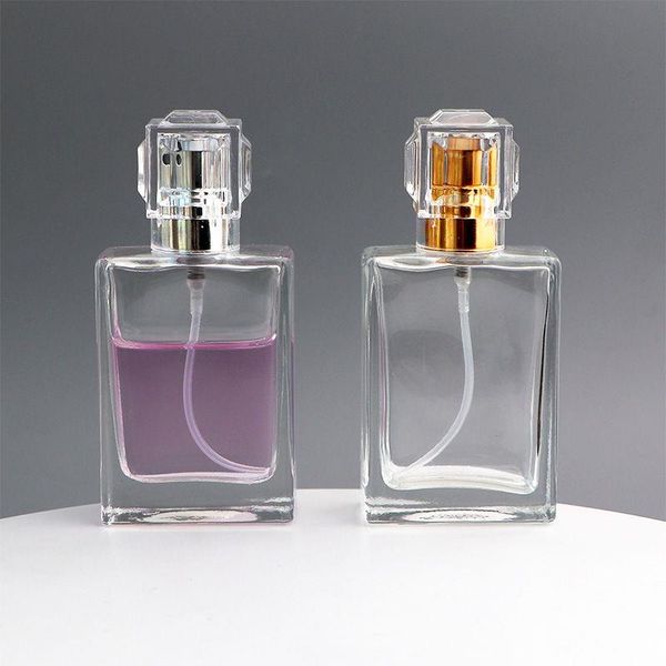 Bouteilles de parfum vides de 1 once de 30 ml, élégante bouteille carrée en verre transparent, atomiseur à brume fine pour parfums, eaux de cologne et sprays d'aromathérapie Jcoce