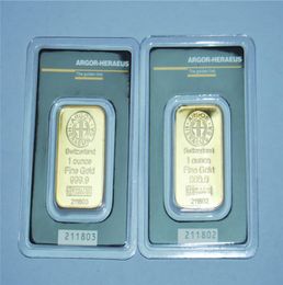 1oz Suisse Argor Heraeus Gold Bar Null 24k Goldplated haute qualité non magnétique Numéro de série indépendant Gift Coll8121892