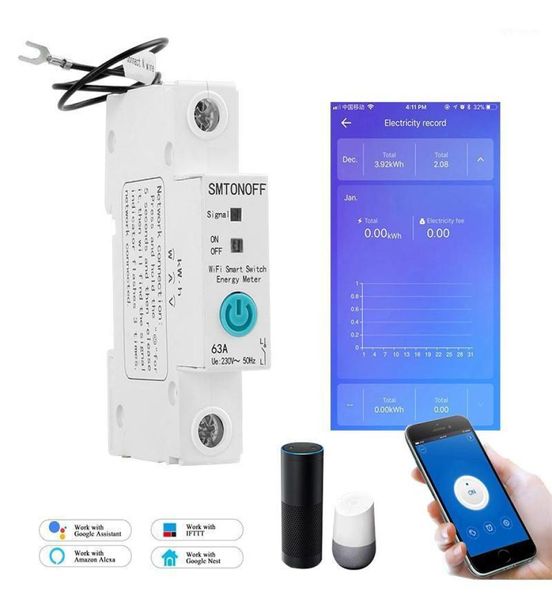 1P Ewelink monophasé à Din WiFi WiFi Smart Energy Meder Power Consommation KWH WattMeter avec Alexa Google pour Smart Home16028745