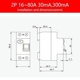 1p + n disjoncteur de circuit de courant résiduel RCCB RCD 30MA 300MA 2P DU CIRCUIT DE LEAKE TERRE 16A 25A 40A 63A 80A