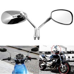 1 Pair 10 mm Espejo de motocicleta cromado ovalado retro retro espejos laterales de bicicleta E espejos para Honda Yamaha