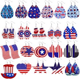 1 par Pendientes de cuero de la bandera americana Estrella de cinco puntas Joyería de moda Pendientes de declaración de lágrima de rayas Día de la Independencia X0709 X0710